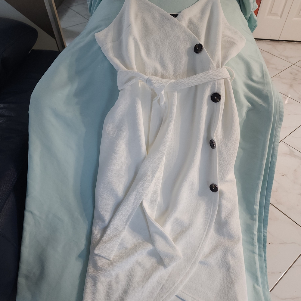AX Paris White Midi Wrap Dress with Contrast Buttons